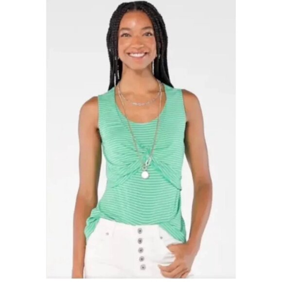 CAbi Tops - CABI Gathered Tank Top Green & White Sz M #6355 EUC